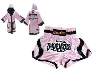 Personalisierte Boxmantel und Kickbox Hose : Set-143-Pink