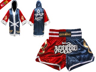 Individualisierte Boxmantel und Thaiboxshorts für Kinder : Set 143 Rot-Marineblau