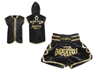 Boxbekleidung -  Box jacke mit Kapuze und Muay Thai Shorts selber gestalten : 121 Schwarz