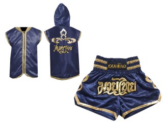 Boxbekleidung - Box jacke mit Kapuze und Muay Thai Shorts selber gestalten : 121 Marinenblau