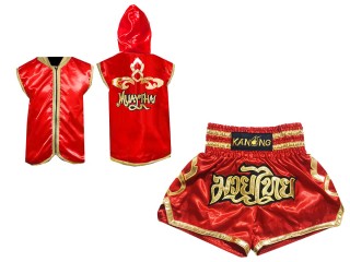 Boxbekleidung - Box jacke mit Kapuze und Muay Thai Shorts selber gestalten :  121 Rot