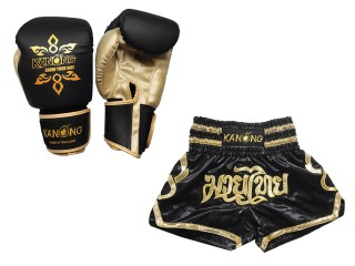 Produktset Passende Boxhandschuhe und Muay Thai Shorts : Set-121-Schwarz