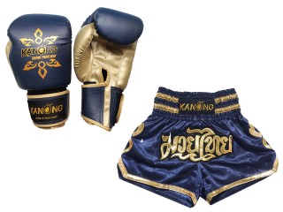 Boxset - Boxhandschuhe und Muay Thai Hose selber gestalten : Set-121-Marinenblau