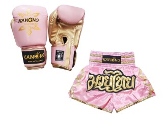 Boxset - Boxhandschuhe und Muay Thai Hose selber gestalten : Set-121-Rosa