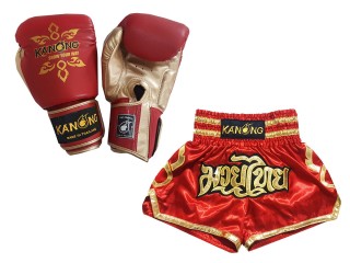 Produktset Passende Boxhandschuhe und Muay Thai Shorts : Set-121-Rot
