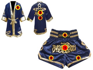 Personalisierte Boxmantel und Muay Thai Hose: 121-Marinenblau