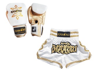 Boxset - Boxhandschuhe und Muay Thai Shorts selber gestalten : Set-121-Weiß