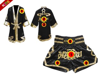 Personalisierte Boxmantel und Kickbox Hose für Kinder : 121-Schwarz