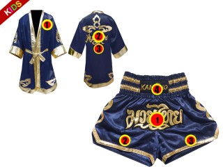 Personalisierte Boxmantel und Thaiboxshorts für Kinder : 121-Marinenblau