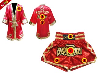 Kanong Boxmantel und Thaiboxshorts für Kämpfer for Kids : Model 121-Rot