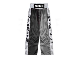 Personalisierte Kickboxhosen : KNPANTS-001-Schwarz-Silber