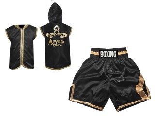 Kanong Personalisierte Boxjacke mit Kapuze und Boxhosen : KNCUSET-008-Schwarz-Gold