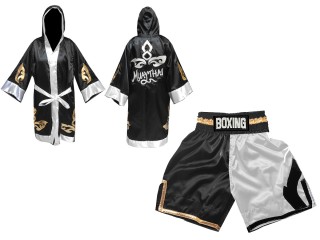 Boxbekleidung - Boxerkostüm Boxermantel und Boxhosen selber gestalten : KNCUSET-105-Schwarz-Weiß