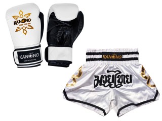 Box set - Boxhandschuhe und Muay Thai Hose selber gestalten : Set-143-Gloves-Weiß