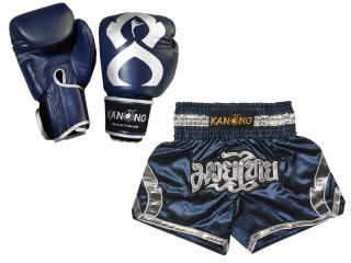 Boxset - Boxhandschuhe und Muay Thai Hose selber gestalten : Set-144-Gloves-Marinenblau
