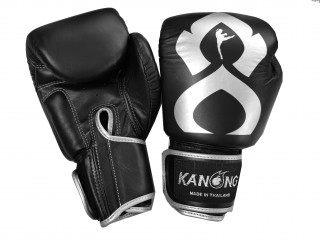 Kanong Boxhandschuhe aus echtem Leder : "Thai Kick" Schwarz-Silber