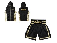 Kanong Personalisierte Boxjacke mit Kapuze und Boxhosen : KNCUSET-007-Schwarz-Gold