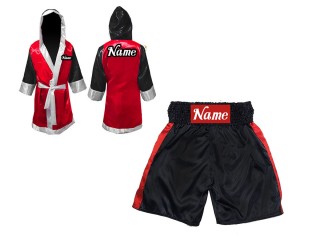 Kanong Boxerkostüm Boxermantel und Boxhosen selber gestalten : KNCUSET-104-Schwarz-Rot