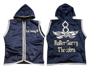 KANONG personalisierte boxen jacke mit Kapuze : KNHODCUST-001-Marinenblau-Silber