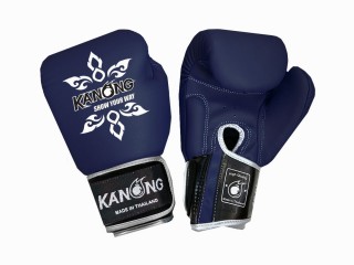 Kanong Boxhandschuhe aus echtem Leder : "Thai Kick" Marinenblau und Silber