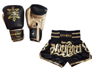Produktset Passende Boxhandschuhe und Muay Thai Shorts : Set-121-Schwarz