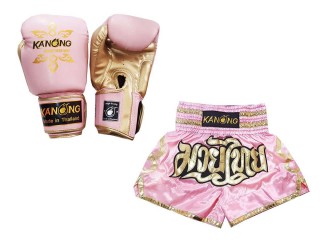Produktset Passende Boxhandschuhe und Muay Thai Shorts : Set-121-Rosa