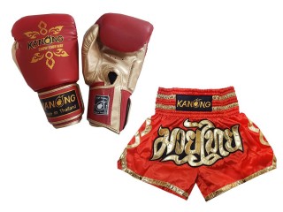 Produktset Passende Boxhandschuhe und Muay Thai Shorts : Set-121-Rot