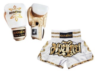 Produktset Passende Boxhandschuhe und Muay Thai Shorts : Set-121-Weiß