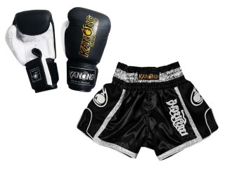 Produktset Passende Boxhandschuhe und Muay Thai Shorts : Set-208-Schwarz