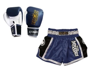 Boxset - Passende Boxhandschuhe und Muay Thai Shorts : Set-208-Marinenblau