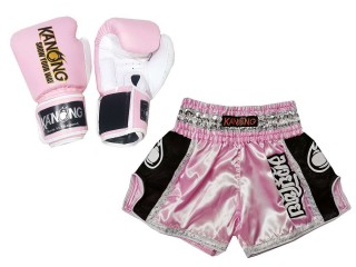 Boxset - Passende Boxhandschuhe und Muay Thai Shorts : Set-208-Rosa