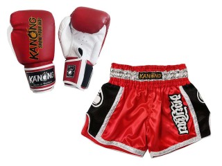 Boxset - Passende Boxhandschuhe und Muay Thai Shorts : Set-208-Rot