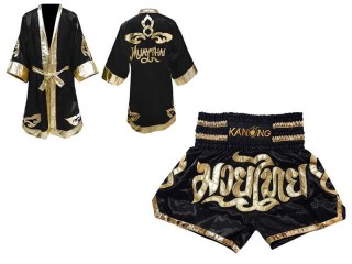 Kanong Boxmantel und Thaiboxshorts für Kämpfer : Model 121-Schwarz