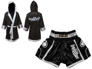 Personalisierte Boxmäntel und Muay Thai Hose : 208-Schwarz