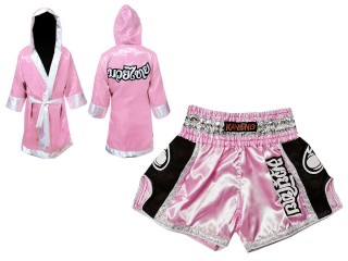 Personalisierte Boxmantel und Muay Thai Hose boxer outfit damen : 208-Rosa