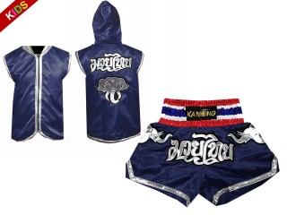 Kanong Boxjacke mit Kapuze und Thaibox-Shorts für Kinder : Model 125 Marinenblau