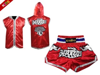 Personalisierte Box jacke mit Kapuze und Thaibox-Shorts für Kinder : 125-Rot