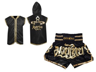 Kanong Boxjacke mit Kapuze und Muay Thai Shorts : Model 121 Schwarz