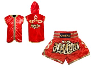 Kanong Boxjacke mit Kapuze und Muay Thai Shorts : Model 121 Rot