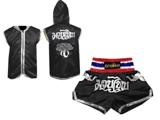 Boxbekleidung - Box jacke mit Kapuze und Muay Thai Shorts selber gestalten : 125 Schwarz