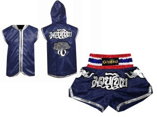 Kanong Boxjacke mit Kapuze und Muay Thai Shorts : Model 125 Marinenblau