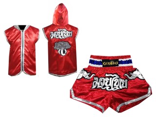 Boxbekleidung - Box jacke mit Kapuze und Muay Thai Shorts selber gestalten : 125 Rot