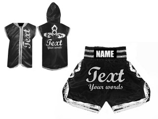 Boxset - Personalisierte Box jacke  mit Kapuze und Boxhosen : Schwarz/Silber
