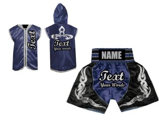 Boxset - Personalisierte Box jacke mit Kapuze und Boxhosen : Marinenblau