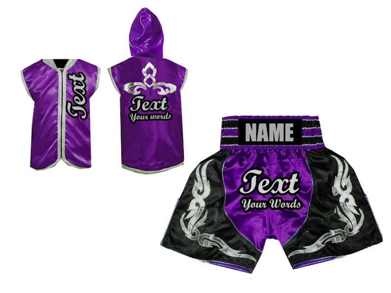 Boxbekleidung - Personalisierte Boxjacke mit Kapuze und Boxhosen  : Violett