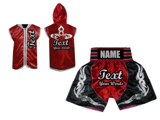 Boxbekleidung - Personalisierte Box jacke mit Kapuze und Boxhosen : Rot