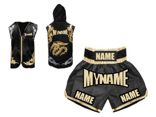 Boxset - Personalisierte Box jacke mit Kapuze und Boxhosen : Schwarz