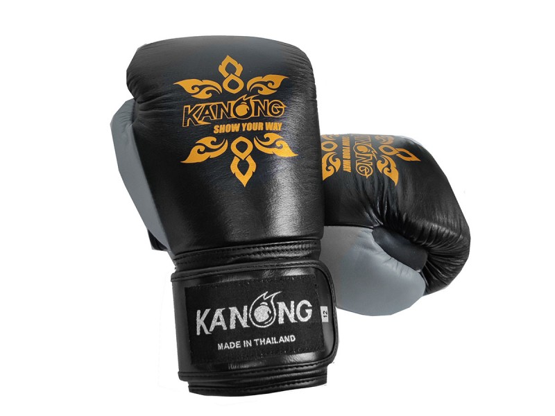 Kanong Boxhandschuhe aus echtem Leder : Schwarz/Grau