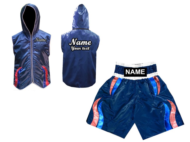 Kanong Maßgeschneiderte Jacket mit Kapuze und Boxhosen : Marinenblau / Streifen