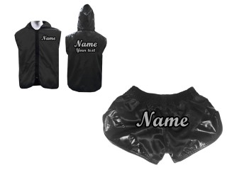 Boxbekleidung - Boxjacke mit Kapuze und Muay Thai Shorts selber gestalten : 202 Retro Schwarz